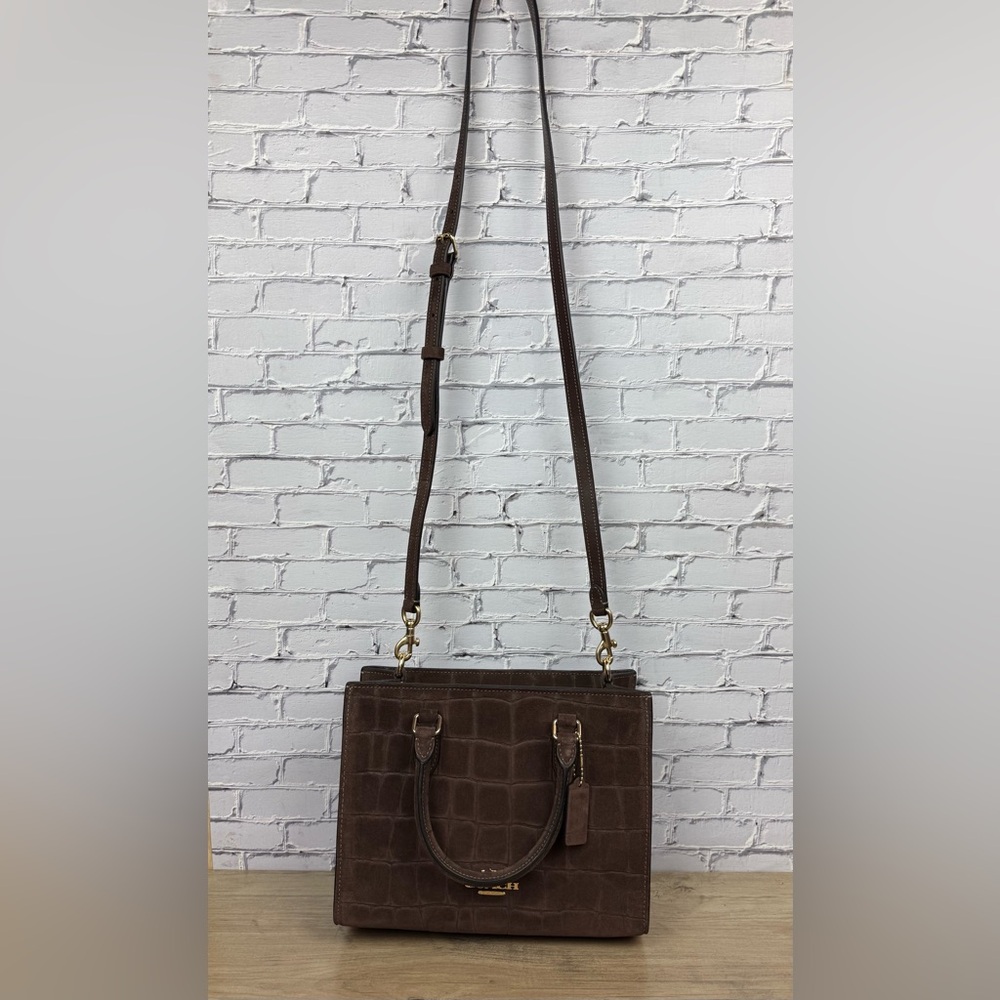 NWT Coach Maggie Small Tote Gold hardware/Maple Crocodile-embossed suede CCC71 - Picture 7 of 16